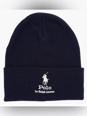 NWT Polo Ralph Lauren Solid NAVY BLUE PONY LOGO Cotton Knit Beanie Cap Hat